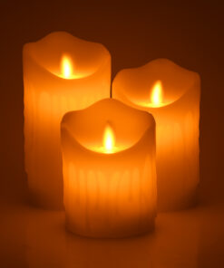 GloboStar® 79561 ΣΕΤ 3 Διακοσμητικών Realistic Κεριών Παραφίνης με LED Εφέ Κινούμενης Φλόγας – Μπαταρίας & Ασύρματο Χειριστήριο IR Σχέδιο Λιωμένο Κερί Θερμό Λευκό 3000K Dimmable