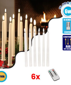 GloboStar® 79563 ΣΕΤ 6 Διακοσμητικών Realistic Κεριών Κηροπηγίου με LED Εφέ Κινούμενης Φλόγας – Μπαταρίας & Ασύρματο Χειριστήριο IR Θερμό Λευκό 2700K Dimmable