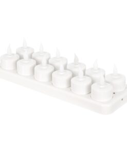 GloboStar® 79565 ΣΕΤ 12 Διακοσμητικών Realistic Κεριών με LED Εφέ Κινούμενης Φλόγας – με Ενσωματωμένη Μπαταρία – Επαναφορτιζόμενα & Βάση Φόρτισης Θερμό Λευκό 2700K