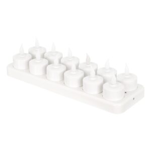 GloboStar® 79565 ΣΕΤ 12 Διακοσμητικών Realistic Κεριών με LED Εφέ Κινούμενης Φλόγας – με Ενσωματωμένη Μπαταρία – Επαναφορτιζόμενα & Βάση Φόρτισης Θερμό Λευκό 2700K