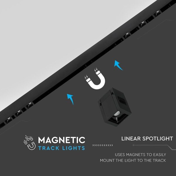 LED Μαγνητικό Φωτιστικό Ράγας 1W V-TAC Μαύρο CRI 90 24V 30° Φυσικό 4000K – 7959