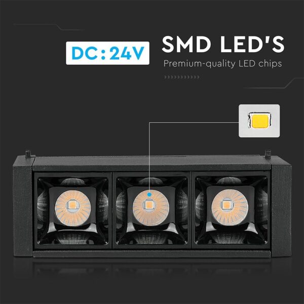 LED Μαγνητικό Φωτιστικό Ράγας 3W V-TAC Μαύρο CRI 90 24V 30° Φυσικό 4000K – 7961