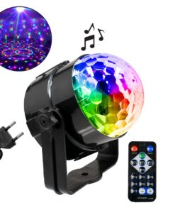 GloboStar® 79601-1 LED Party Disco Μπάλα με Περιστρεφόμενα Φωτορυθμικά Εφέ Πολύχρωμη RGB 15W με Sound Control Activated Εφέ και με Ασύρματο Χειριστήριο AC 230V IP20 Μ11 x Π8.6 x Υ13cm
