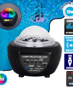 GloboStar® 79603 Μαύρο Επιτραπέζιο Διακοσμητικό Φωτιστικό Ειδικών Εφε NIGHT SKY GALAXY 3D LED 10W DC 5V 2200mAh Επαναφορτιζόμενο με Bluetooth Speaker – Sound Activated – Καλώδιο Τροφοδοσίας USB και Ασύρματο Χειριστήριο RF 2.4Ghz Πολύχρωμo RGB Dimmable