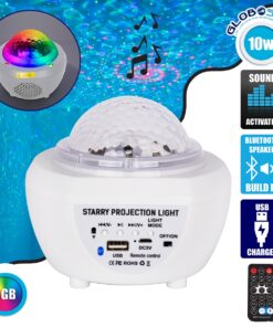 GloboStar® 79604 Λευκό Επιτραπέζιο Διακοσμητικό Φωτιστικό Ειδικών Εφε NIGHT SKY GALAXY 3D LED 10W DC 5V 2200mAh Επαναφορτιζόμενο με Bluetooth Speaker – Sound Activated – Καλώδιο Τροφοδοσίας USB και Ασύρματο Χειριστήριο RF 2.4Ghz Πολύχρωμo RGB Dimmable