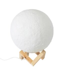 GloboStar® MOON 79607-S Επιτραπέζιο Φωτιστικό LED 3W 150lm 360° DC 5V IP20 RGB Dimmable Λευκό Πλαστικό με Μπεζ Ξύλο – Λειτουργία μόνο σε ρεύμα, χωρίς μπαταρίες – Μ20 x Π20 x Υ23cm – 2 Χρόνια Εγγύηση