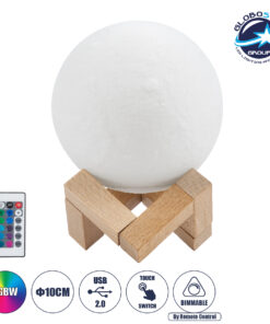 GloboStar® MOON 79618 Μοντέρνο Επιτραπέζιο Φωτιστικό Πορτατίφ LED 2W 120lm 360° DC 5V – Εναλλαγή Φωτισμού μέσω Τηλεχειριστηρίου & Αφής – Dimmable – RGBW – Φ10 x Υ13.5 – Λευκό