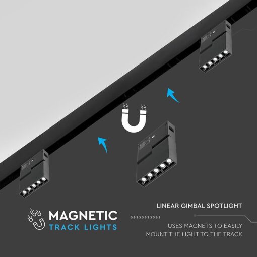LED Μαγνητικό Φωτιστικό Ράγας 10W V-TAC Μαύρο CRI 90 24V 30° Θερμό 3000K – 7962