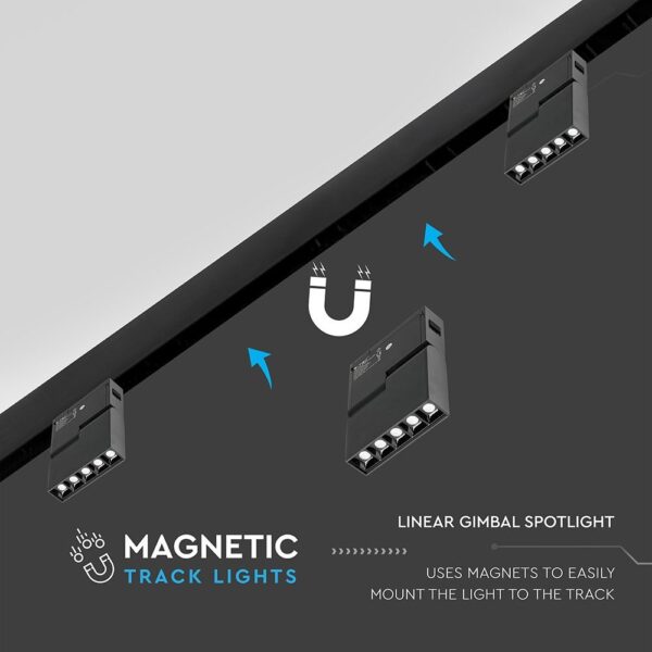 LED Μαγνητικό Φωτιστικό Ράγας 10W V-TAC Μαύρο CRI 90 24V 30° Θερμό 3000K – 7962