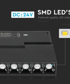 LED Μαγνητικό Φωτιστικό Ράγας 10W V-TAC Μαύρο CRI 90 24V 30° Θερμό 3000K – 7962