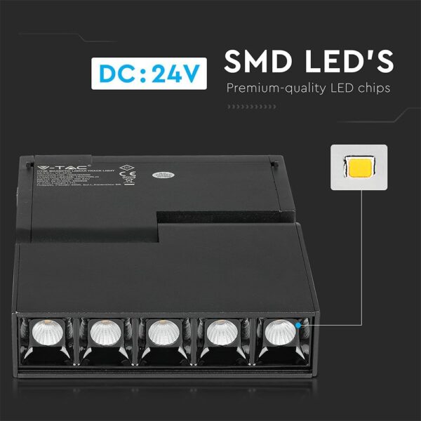 LED Μαγνητικό Φωτιστικό Ράγας 10W V-TAC Μαύρο CRI 90 24V 30° Θερμό 3000K – 7962