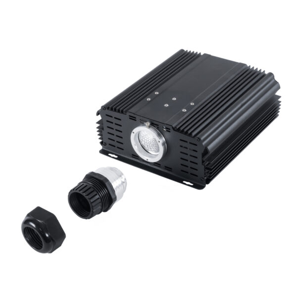 GloboStar® 79624 Μηχανή Οπτικής Ίνας Μονής Κεφαλής – Fiber Optic Light Machine Single Head LED 45W AC 220-240V με Ασύρματο Χειριστήριο RF 2.4Ghz Μ16 x Π26 x Υ8.5cm RGBW DMX512 – 2 Years Warranty