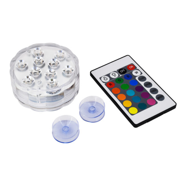 GloboStar® 79626 Υποβρύχια Διακοσμητική Φωτιζόμενη Βάση LED 5W για Μπουκάλια – Ποτήρια – Βάζα – Ναργιλέ Μπαταρίας με Ασύρματο Χειριστήριο IR Αδιάβροχη IP68 Πολύχρωμη RGB Dimmable