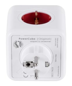 GloboStar® TRAVEL PowerCube PRO Certified 79628 Πολύπριζο 5 Θέσεων με 5 Πρίζες Ασφαλείας Childproof EU Schuko AC 220-240V Μ7.5 x Π11.5 x Υ7.5 – Λευκό με Κόκκινο – Max Load 3680W/16A