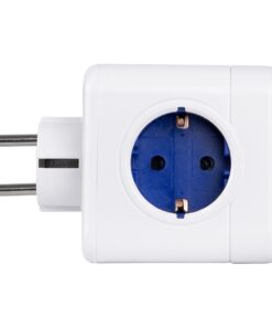 GloboStar® TRAVEL PowerCube PRO Certified 79629 Πολύπριζο 5 Θέσεων με 5 Πρίζες Ασφαλείας Childproof EU Schuko AC 220-240V Μ7.5 x Π11.5 x Υ7.5 – Λευκό με Μπλε – Max Load 3680W/16A