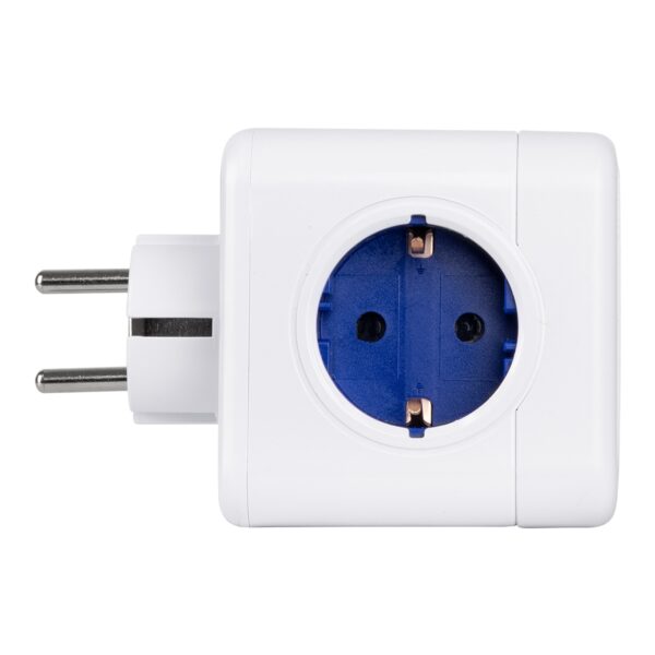GloboStar® TRAVEL PowerCube PRO Certified 79629 Πολύπριζο 5 Θέσεων με 5 Πρίζες Ασφαλείας Childproof EU Schuko AC 220-240V Μ7.5 x Π11.5 x Υ7.5 – Λευκό με Μπλε – Max Load 3680W/16A