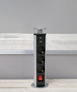 GloboStar® 79630 Χωνευτό Πτυσσόμενο Πολύμπριζο με 3 Πρίζες Ασφαλείας EU Σούκο AC 230V Max 3000W & 2 Εξόδους USB DC 5V Max 3A 18W & Ενσωματωμένο Διακόπτη Οn/Off