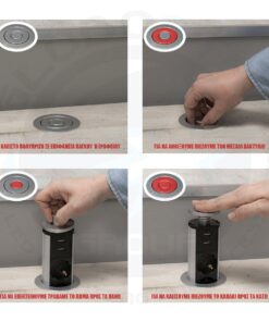 GloboStar® 79631 Χωνευτό Πτυσσόμενο Πολύμπριζο με 4 Πρίζες Ασφαλείας EU Σούκο AC 230V Max 4000W & 2 Εξόδους USB DC 5V Max 3A 18W & Ενσωματωμένο Διακόπτη Οn/Off