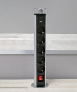 GloboStar® 79632 Χωνευτό Πτυσσόμενο Πολύμπριζο με 5 Πρίζες Ασφαλείας EU Σούκο AC 230V Max 5000W & 2 Εξόδους USB DC 5V Max 3A 18W & Ενσωματωμένο Διακόπτη Οn/Off