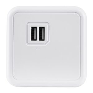 GloboStar® TRAVEL PowerCube PRO Certified 79633 Πολύπριζο 6 Θέσεων με 4 Πρίζες Ασφαλείας Childproof EU Schuko AC 220-240V & 2 Πρίζες USB Max 2.1A/DC 5V Μ7.5 x Π11.5 x Υ7.5 – Λευκό με Γκρι – Max Load 3680W/16A