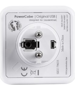 GloboStar® TRAVEL PowerCube PRO Certified 79633 Πολύπριζο 6 Θέσεων με 4 Πρίζες Ασφαλείας Childproof EU Schuko AC 220-240V & 2 Πρίζες USB Max 2.1A/DC 5V Μ7.5 x Π11.5 x Υ7.5 – Λευκό με Γκρι – Max Load 3680W/16A