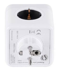 GloboStar® TRAVEL PowerCube PRO Certified 79633 Πολύπριζο 6 Θέσεων με 4 Πρίζες Ασφαλείας Childproof EU Schuko AC 220-240V & 2 Πρίζες USB Max 2.1A/DC 5V Μ7.5 x Π11.5 x Υ7.5 – Λευκό με Γκρι – Max Load 3680W/16A