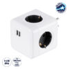 GloboStar® TRAVEL PowerCube PRO Certified 79633 Πολύπριζο 6 Θέσεων με 4 Πρίζες Ασφαλείας Childproof EU Schuko AC 220-240V & 2 Πρίζες USB Max 2.1A/DC 5V Μ7.5 x Π11.5 x Υ7.5 – Λευκό με Γκρι – Max Load 3680W/16A
