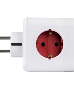 GloboStar® TRAVEL PowerCube PRO Certified 79634 Πολύπριζο 6 Θέσεων με 4 Πρίζες Ασφαλείας Childproof EU Schuko AC 220-240V & 2 Πρίζες USB Max 2.1A/DC 5V Μ7.5 x Π11.5 x Υ7.5 – Λευκό με Κόκκινο – Max Load 3680W/16A