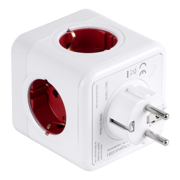 GloboStar® TRAVEL PowerCube PRO Certified 79634 Πολύπριζο 6 Θέσεων με 4 Πρίζες Ασφαλείας Childproof EU Schuko AC 220-240V & 2 Πρίζες USB Max 2.1A/DC 5V Μ7.5 x Π11.5 x Υ7.5 – Λευκό με Κόκκινο – Max Load 3680W/16A