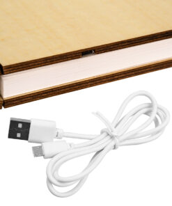 GloboStar® 79636 Vintage Ξύλινο Επιτραπέζιο Διακοσμητικό Φωτιστικό XL Βιβλίο LED SMD 4W 350lm DC 5V 2000mAh Επαναφορτιζόμενο με Καλώδιο Τροφοδοσίας USB RGB 21.5 x 16.5 x 2.2cm