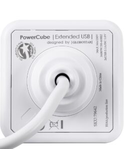 GloboStar® TRAVEL PowerCube PRO Certified 79639 Πολύπριζο 6 Θέσεων με 1.5m Kαλώδιο – 4 Πρίζες Ασφαλείας Childproof EU Schuko AC 220-240V & 2 Πρίζες USB Max 2.1A/DC 5V Μ7.5 x Π7.5 x Υ7.5 – Λευκό με Γκρι – Max Load 3680W/16A