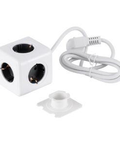 GloboStar® TRAVEL PowerCube PRO Certified 79644 Πολύπριζο 5 Θέσεων με 1.5m Kαλώδιο – 5 Πρίζες Ασφαλείας Childproof EU Schuko AC 220-240V Μ7.5 x Π7.5 x Υ7.5 – Λευκό με Γκρι – Max Load 3680W/16A