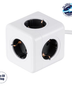 GloboStar® TRAVEL PowerCube PRO Certified 79644 Πολύπριζο 5 Θέσεων με 1.5m Kαλώδιο – 5 Πρίζες Ασφαλείας Childproof EU Schuko AC 220-240V Μ7.5 x Π7.5 x Υ7.5 – Λευκό με Γκρι – Max Load 3680W/16A
