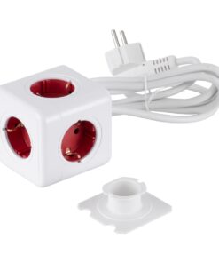 GloboStar® TRAVEL PowerCube PRO Certified 79645 Πολύπριζο 5 Θέσεων με 1.5m Kαλώδιο – 5 Πρίζες Ασφαλείας Childproof EU Schuko AC 220-240V Μ7.5 x Π11.5 x Υ7.5 – Λευκό με Κόκκινο – Max Load 3680W/16A