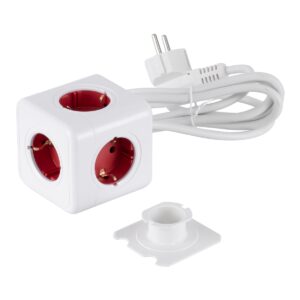 GloboStar® TRAVEL PowerCube PRO Certified 79645 Πολύπριζο 5 Θέσεων με 1.5m Kαλώδιο – 5 Πρίζες Ασφαλείας Childproof EU Schuko AC 220-240V Μ7.5 x Π11.5 x Υ7.5 – Λευκό με Κόκκινο – Max Load 3680W/16A