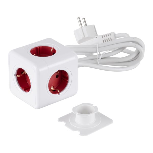 GloboStar® TRAVEL PowerCube PRO Certified 79645 Πολύπριζο 5 Θέσεων με 1.5m Kαλώδιο – 5 Πρίζες Ασφαλείας Childproof EU Schuko AC 220-240V Μ7.5 x Π11.5 x Υ7.5 – Λευκό με Κόκκινο – Max Load 3680W/16A