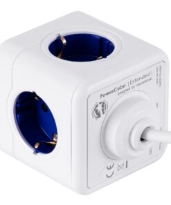 GloboStar® TRAVEL PowerCube PRO Certified 79646 Πολύπριζο 5 Θέσεων με 1.5m Kαλώδιο – 5 Πρίζες Ασφαλείας Childproof EU Schuko AC 220-240V Μ7.5 x Π11.5 x Υ7.5 – Λευκό με Μπλε – Max Load 3680W/16A