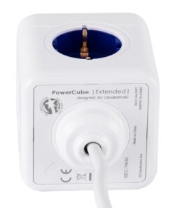 GloboStar® TRAVEL PowerCube PRO Certified 79646 Πολύπριζο 5 Θέσεων με 1.5m Kαλώδιο – 5 Πρίζες Ασφαλείας Childproof EU Schuko AC 220-240V Μ7.5 x Π11.5 x Υ7.5 – Λευκό με Μπλε – Max Load 3680W/16A