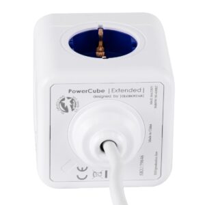 GloboStar® TRAVEL PowerCube PRO Certified 79646 Πολύπριζο 5 Θέσεων με 1.5m Kαλώδιο – 5 Πρίζες Ασφαλείας Childproof EU Schuko AC 220-240V Μ7.5 x Π11.5 x Υ7.5 – Λευκό με Μπλε – Max Load 3680W/16A