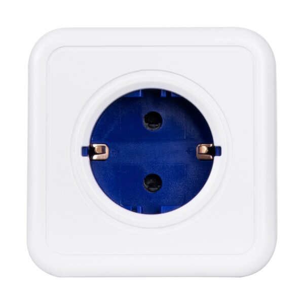 GloboStar® TRAVEL PowerCube PRO Certified 79646 Πολύπριζο 5 Θέσεων με 1.5m Kαλώδιο – 5 Πρίζες Ασφαλείας Childproof EU Schuko AC 220-240V Μ7.5 x Π11.5 x Υ7.5 – Λευκό με Μπλε – Max Load 3680W/16A