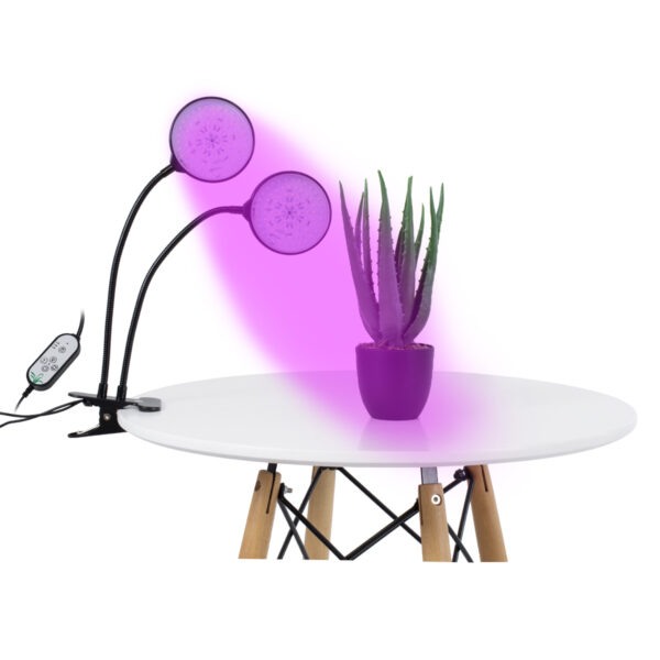 GloboStar® 79650 Grow Light Full Spectrum LED Φωτιστικό Ανάπτυξης Φυτών Γλάστρας με 2 Κινούμενες Κεφαλές & Βάση Clip SMD 2835 10W 160° DC 5V IP20 με Dimmer & Timer Εσωτερικού Χώρου για Κάλυψη Επιφάνειας 0.6m x 0.6m Πλήρους Φάσματος Φωτισμού