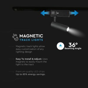 LED Μαγνητικό Φωτιστικό Ράγας 15W V-TAC Μαύρο CRI 90 24V 36° Θερμό 3000K – 7966