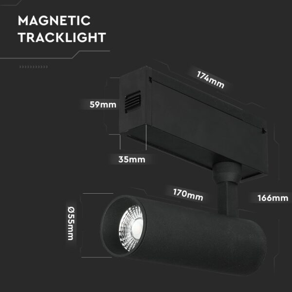 LED Μαγνητικό Φωτιστικό Ράγας 15W V-TAC Μαύρο CRI 90 24V 36° Θερμό 3000K – 7966