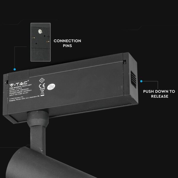 LED Μαγνητικό Φωτιστικό Ράγας 15W V-TAC Μαύρο CRI 90 24V 36° Θερμό 3000K – 7966