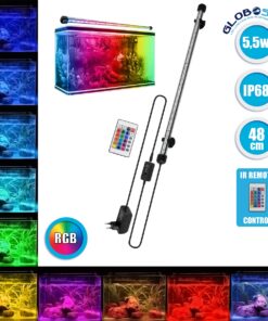 GloboStar® 79673 Φωτιστικό Ενυδρείου 48cm LED 5.5W 180° AC 230V Αδιάβροχο IP68 με Ασύρματο Χειριστήριο IR Πολύχρωμο RGB