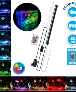 GloboStar® 79676 Φωτιστικό Ενυδρείου & Οξυγονωτής / Μηχανισμός Φυσαλίδων 45cm LED 18W 180° AC 230V Αδιάβροχο IP68 με Ασύρματο Χειριστήριο IR Πολύχρωμο RGB Dimmable