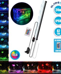 GloboStar® 79677 Φωτιστικό Ενυδρείου & Οξυγονωτής / Μηχανισμός Φυσαλίδων 67cm LED 24W 180° AC 230V Αδιάβροχο IP68 με Ασύρματο Χειριστήριο IR Πολύχρωμο RGB Dimmable