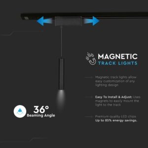 LED Μαγνητικό Κρεμαστό Φωτιστικό Ράγας 15W V-TAC Μαύρο CRI 90 24V 36° Φυσικό 4000K – 7969