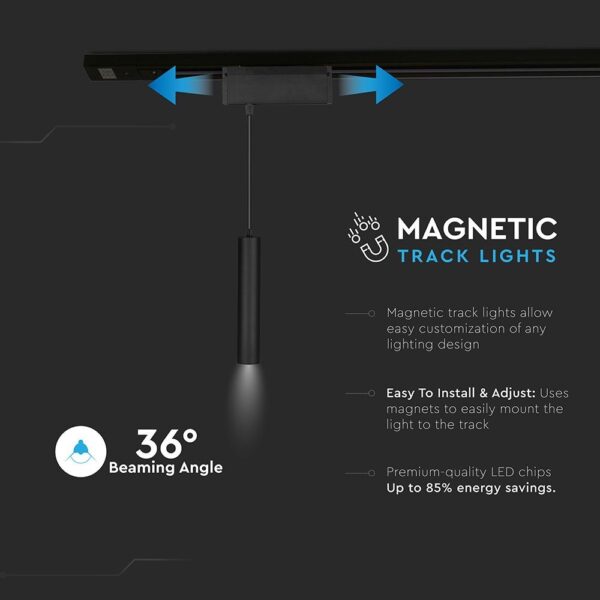 LED Μαγνητικό Κρεμαστό Φωτιστικό Ράγας 15W V-TAC Μαύρο CRI 90 24V 36° Φυσικό 4000K – 7969