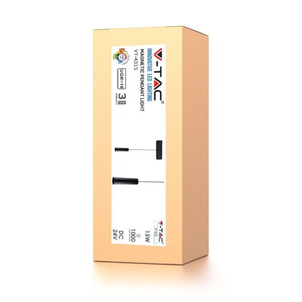 LED Μαγνητικό Κρεμαστό Φωτιστικό Ράγας 15W V-TAC Μαύρο CRI 90 24V 36° Θερμό 3000K – 7968